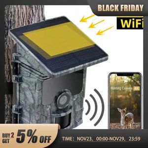 Охотничьи камеры 4K HD Trail Trap Camera Night Vision WiFi с питанием от солнечной панели видео водонепроницаемые IP66 активация движения дикой природы 231123