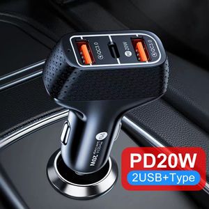 3 ポート PD 20 ワット自動車電話充電器急速充電 3A QC3.0 急速充電タイプ C USB-C 充電器自動電源アダプタ Iphone 14 13 12 サムスン Xiaomi GPS