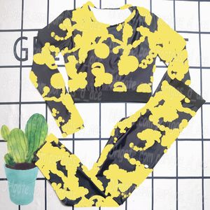 Baroque Women Yoga Outfits Tracksuit Retro Yellow Black Contrast Color Activewear Long Sleeve Gym Tracksuits