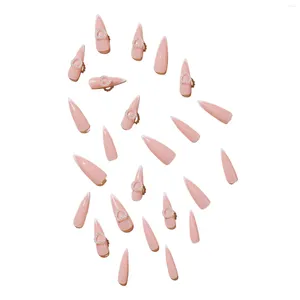 False Nails Long Almond Press-on Nail White Edge Heart Pearl Decor Artificial For Hand Decoration Art