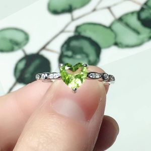 CoLife Jewelry 100 % natürlicher Peridot-Ring für den täglichen Gebrauch, 6 mm herzförmiger Peridot-Silberring, modischer Peridot-Schmuck