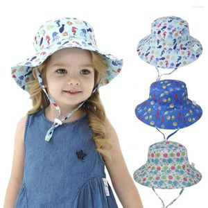 Berets Kids Floral Dinosaur Print Регулируемая широкая края боя анти-UV Bucket Cap Sun Sun Stop The Flying Spit на лето