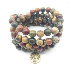 Strand SN1249 Fashion 2023 Women Bracelet Natural Picasso Jaspeer 108 Mala Healing Yoga Jewelry Bronze Tree Of Life