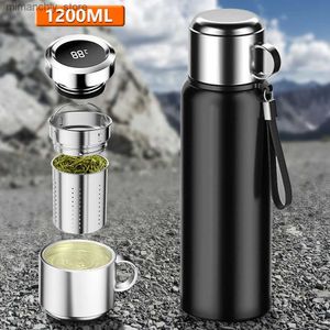 Vattenflaska 1200 ml Smart Thermos Bott Tperature Display Håll kallt och varmt vatten Bottmos för vattente Utomhus Sport Vatten Bott Q231123