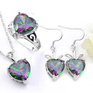 Altri set di gioielli Luckyshine Regalo di San Valentino Fuoco Arcobaleno Cuore Topazio mistico 925 Sterling Sier Anelli Pendenti Orecchini Gioielli Se Dhgub