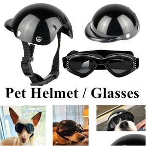 犬のアパレルペットモーターサイクルヘルメットセットペット黒いハートシェイプグラスフィット小/中犬ゴーグル帽子hatトイレット猫アクセサリーdrdhkzf