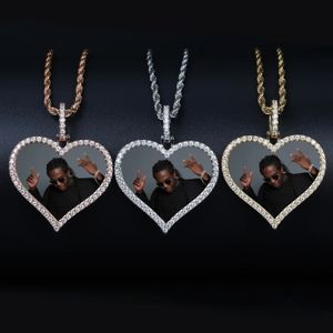 Pendant Necklaces TOP Custom Made Po Heart Medallions Necklace With 4mm Tennis Chain AAA Cubic Zircon Men's Hip Hop Jewelry 231123