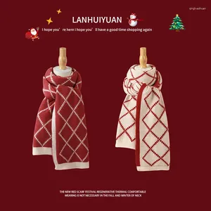 Scarves 2023 Female Christmas Red Knitted Scarf Winter Korean Version Of The Year Plaid Couple Warm Shawl
