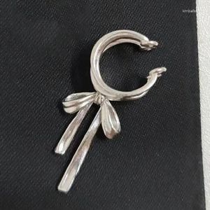 Brincos traseiros vintage doce laço branco clipe de orelha para mulheres moda metal borla não-piercing osso braçadeira jóias presentes de festa