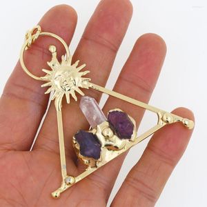 Colares pendentes 2023 DIY Fazendo grande forma de triângulo soldado Amethysts Crystal Quartz Points Bronze vintage Sun Bohemia colar