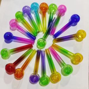 Partihandel billig 4inch Rainbow Pyrex Glass Oil Burner Pipe Colorful Quality Great Tube Tubes Nail Tips Smoking Pipe LL