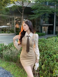 Work Dresses Autumn And Winter College Style Suit Women's Slim Waistcoat Dress Temperament Long-sleeved Shirt With Tie Fashion Two-piece