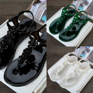 Sandals Summer Handwork Flower Women Jelly Sandals New Clip Toe Flip Flops Shoes Female Flat Casual Beach Holiday Non-slip Slippers 230322