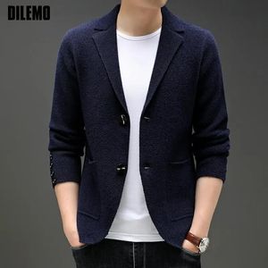 Männer Blends Top Grade Marke Mode Stricken Blazer Herren Strickjacke Slim Fit Pullover Autum Winter Casual Mäntel Jacke Kleidung 2023 231123