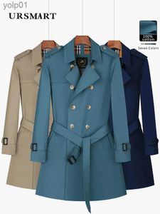 Trench Coats masculinos Trench coat longo para homens e jovens com forro de algodão xadrez britânico trespassado engrossado e destacável no interior L231123