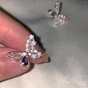 Stud Earrings Exquisite Fashion Silver Colorful Zircon Hollow Butterfly For Women Anime Jewelry Valentines Day Gift