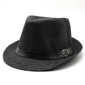 Berretti Fashion Summer Casual Unisex Beach Trilby Large Brim Jazz Cappello da sole Paglia di carta Donna Uomo Cap con nastro nero