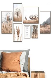 Obrazy Dom Deer Dandelion Dead Grass Plant Wall Art Płótna malowanie plakatów nordyckich i drukowania zdjęć do wystroju salonu13706877