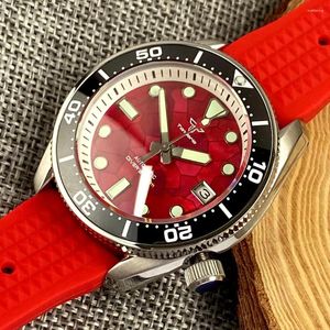 Wristwatches Tandorio SBDX001 Diver Steel Automatic Watch Men White Chapter Ring MOP Red Dial Sapphire Glass Waterproof Wristwatch Green