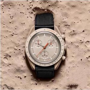 安いバイオセラミックプラネットムーンQuarz Moonswatch Watch Mission to Mercury 42mm Full Function Chronograph Mensカップル共同名WRIS229J