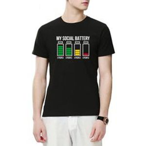 Men's T-Shirts My Social Battery Help Me Mens Est Design Printed Male Tshirt Short Sleeve Tee Cotton Funny Introve Humor Top