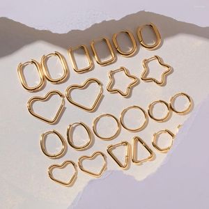 Hoop Earrings Minar Minimalist 18K Gold Plated Stainless Steel Round Circle Heart Star Square Geometric For Women Man Unisex