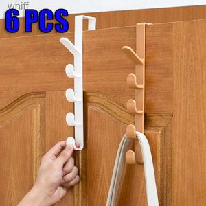 Towels Robes 6 PCS Behind The Door Hooks No-hole Wall Hangers Strong Non-marking Clothes Hat Hooks Clothes Hangers on Cabinet DoorL231123