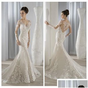 Sereia vestidos de casamento 2023 árabe branco sereia vestidos de casamento y rendas apliques frisado cristais ilusão manga longa vestidos de noiva g otjhu