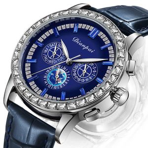 Swiss quality men's fully automatic mechanical watch with exquisite square stone inlay fashionable and trendy business night light waterproof