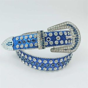 20% DI SCONTO Designer New Blue Shiny Ball Diamond Embedding Punk Head Sequin Cintura per pantaloni da uomo e da donna