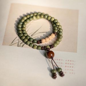 Strand SNQPNatural Sandalwood Beaded Rosary Green Lotus 108 Necklace 8mm Bracelet Buddhist Prayer Yoga Wooden Beads