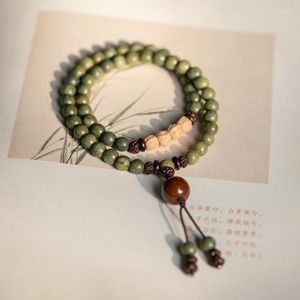 Strand SNQPRosario con perline di legno di sandalo naturale Loto verde 108 Collana 8mm Bracciale Preghiera buddista Yoga Perline di legno