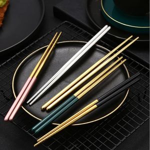 21cm Gold Silver Stainless Steel Chopsticks Chinese Food Two-Tone Anti Skid Chopsticks Restaurant Hotel Portable Tableware