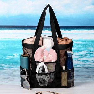 Kosmetiska väskor multifunktinella strandnät extra stora totespåse för förvaringshanddukar tyg picknick simning resor torr våt poolpåse