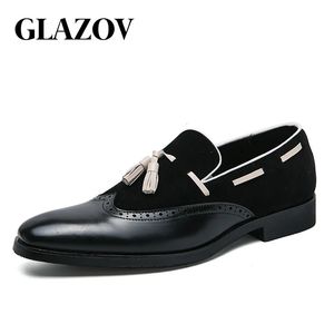 Klädskor italienska män loafers skor svart brun blandad färg vingtip män klänning mocka skor kontor bröllop riktiga läder casual skor för män 231122
