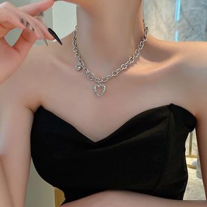 Pendant Necklaces Origin Summer Punk Chunky Chain Asymmetric Necklace For Women Toggle Clasp Hollow Love Heart Metal Jewelry