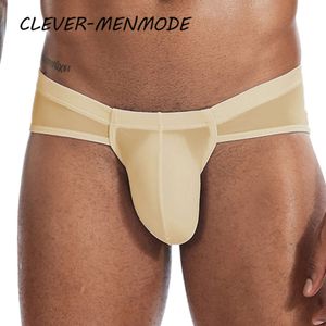 Cuecas sexy masculinas de seda gelo respirável roupa interior transparente calcinha bulge bolsa hombre sunga