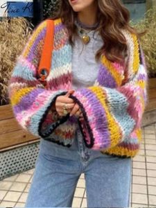 Maglione da donna colorato allentato lavorato a maglia autunno inverno cardigan femminile con maniche lunghe a lanterna, abbinabile a tutti i cardigan da donna