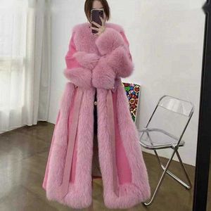Futro damskie 2023 Winter Ladies Plus Size Cashmere Coat Fashion imitacja kołnierza długa wełniana bawełniana kurtka