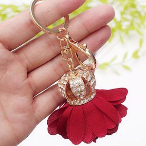 Keychains Fashion Rhinestones Crown Petals Key Chain Car Ring For Women Bag Charms Tillbehör smycken Pendant GL5045