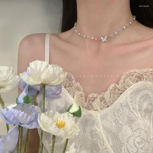 Chains TRENDY Women's Necklace Lovely Romantic Sparkling Butterfly Shape Imitation Pearl Charm Girl Choker Wedding Jewelry