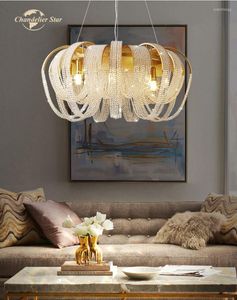 Lampadari in stile americano LED Crystal Modern Gold Chrome Metal Round Lamps Lustre Home Decor Bedroom Living Room Lights Fixture