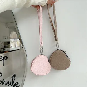 Universal Wristband Litchi Grain Leather Zipper Vogue Earphone Case for TWS Aripods Pro 2 3 Wireless Earphone Rope Love Heart Lychee Pattern Pouch Bag Shell