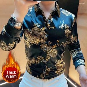 Men's Hoodies Black Gold Contrast Shirt Collar Long Sleeve Flower Warm Top Camiseta Masculina Social Club Fashion Mens Streetwear Homme