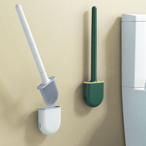 Bathroom Silicone Toilet Brush Waterproof Flat Head Flexible Soft Bristles Quick Drainage Cleaning Tool Wall Mounted Removable