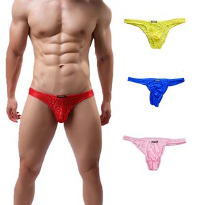 3 teile/los Sexy Männer Spitze Tanga Transparent Unterwäsche Pouch Briefs Bikini Homosexuell Unterhose Dessous String
