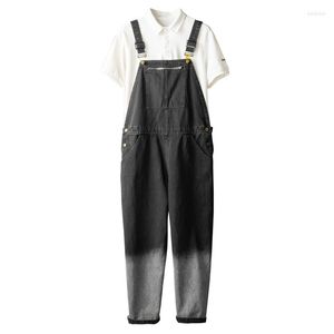 Herren Jeans Herren Lose Grau Schwarz Denim Latzhose Taschen Cargo Casual Arbeitsoveralls Latzhose Hosenträger Overalls