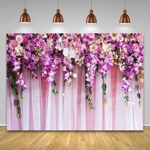 Decorazione per feste Tende rosa Garza Fiori intrecciati Parete Addio al nubilato Compleanno Sfondo Baby Banner Battesimo Pocall