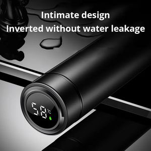 Water Bottles 1pc 500ml Black Stainless Steel Creative Smart Thermos BottleTemperature Display Thermal Mug Male Female Portable Business Gift 231123