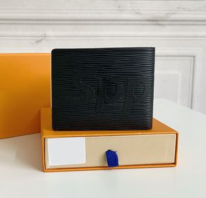 Projektanci męskie portfele luksusowe torebki hip-hopowe wytłaczona litera kwiatowa krótka karta kredytowa uchwyty na karty kredytowe męskie mody Money Clutch torebki z pudełkiem wysokiej jakości